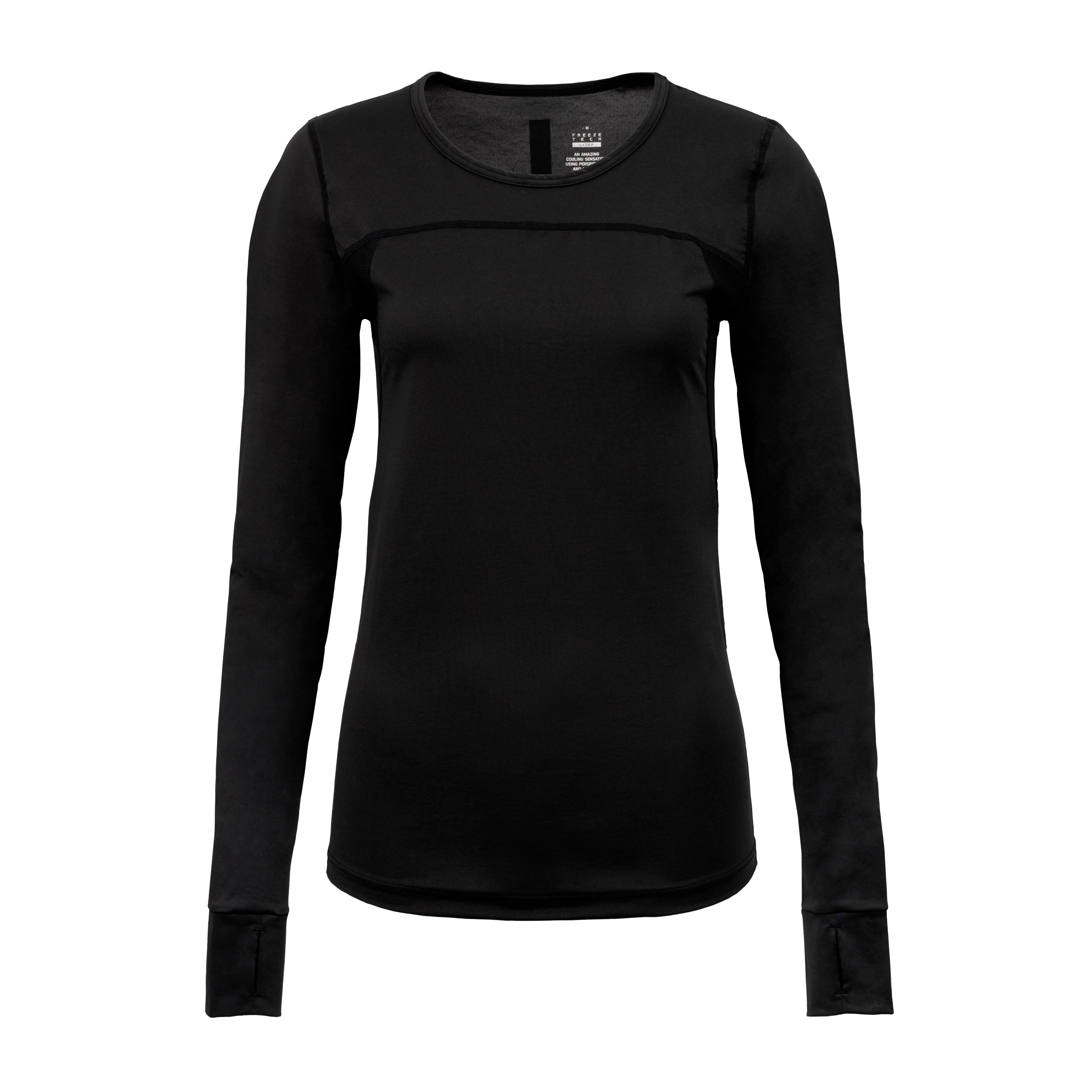 FREEZE TECH 氷撃α WOMENS 冷感シャツ長袖クルーネック White Black