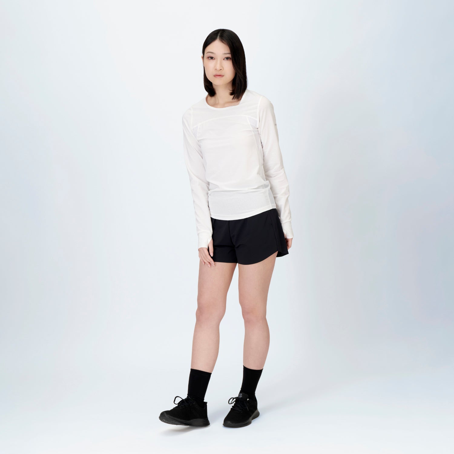 FREEZE TECH 氷撃α WOMENS 冷感シャツ長袖クルーネック White Black
